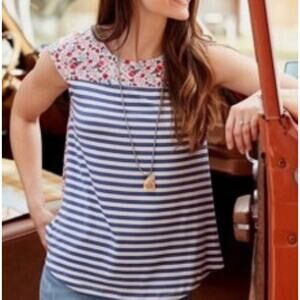 Matilda Jane State Lines Top Sz XS Floral Mixed Print Cap Sleeve Blouse Tee